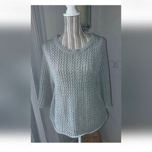 Copper Key Gray Open Knit Batwing Pullover Light Sweater Boho 3/4 Sleeve Med